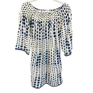 Nimo with Love Cream & Navy Blue Artsy Polka Dot Dress Resort Vacation SMALL